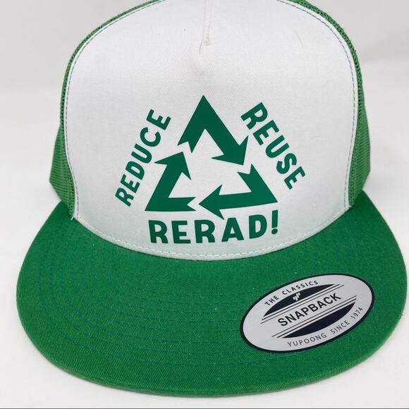 Reduce Reuse Rerad green & white novelty trucker snap back hat one size NWOT - Picture 6 of 12
